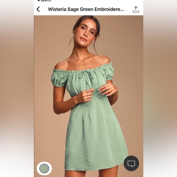 Lulus Wisteria Sage off the shoulder mini dress - Picture 3 of 8